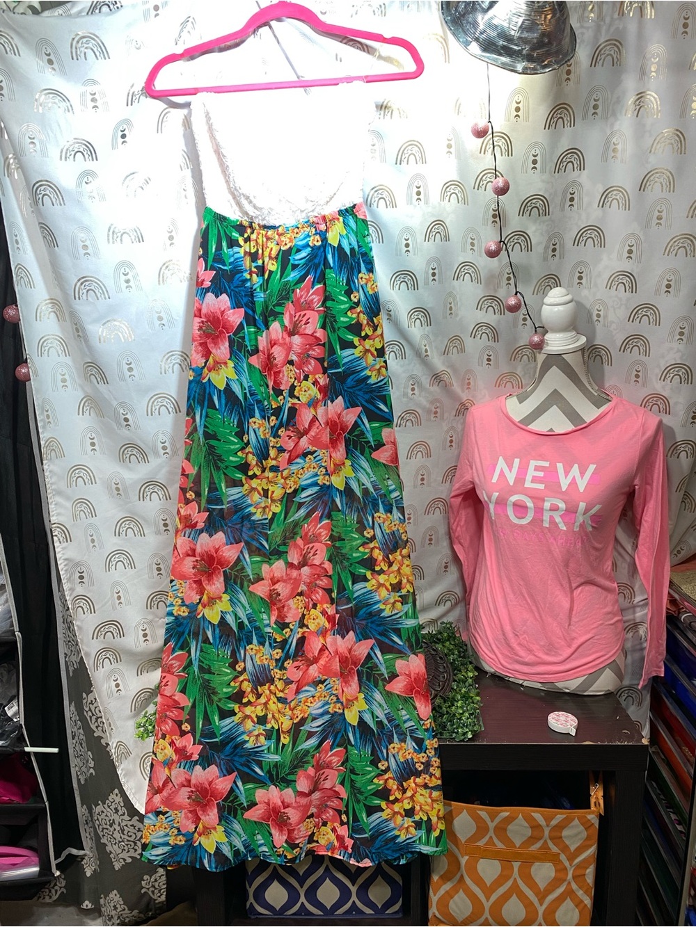 Tropical Floral Maxi Skirt in Pink & Green